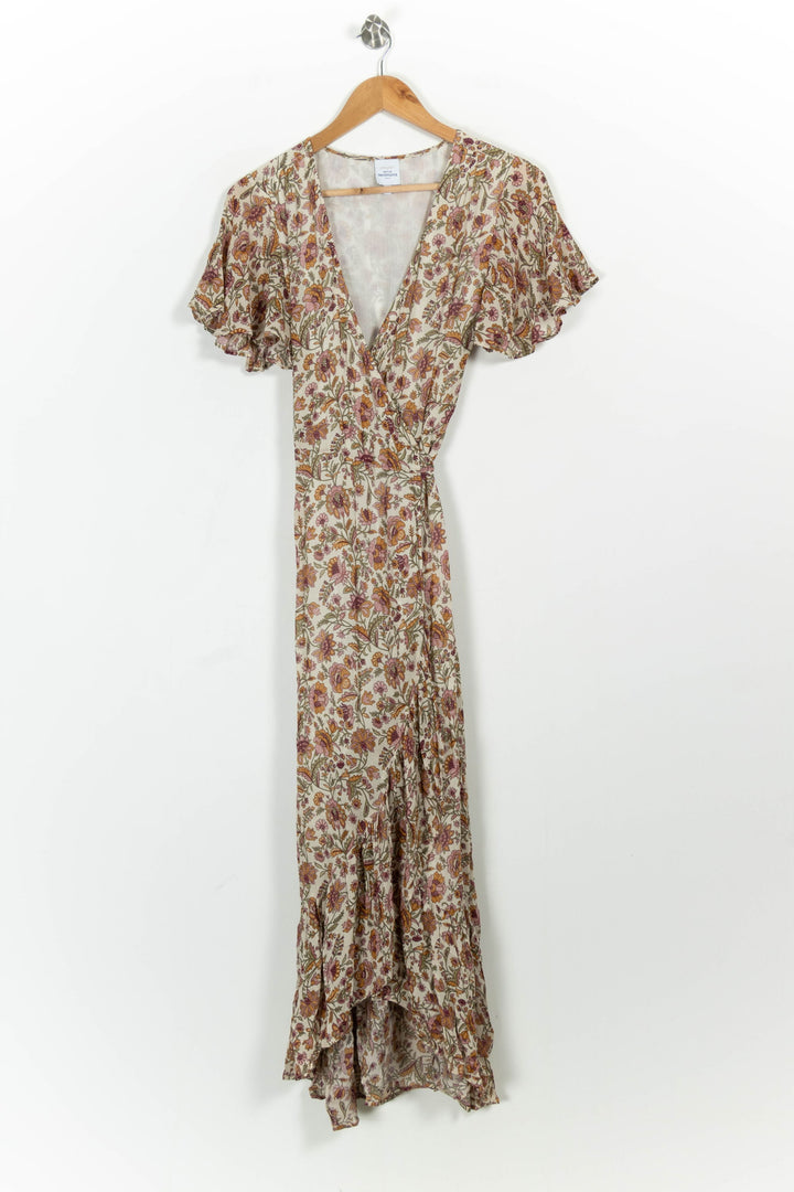 Robe Longue Fleurie Beige et Marron - Taille XS/34 de la marque Petite Mendigote | PARAD94338 - Vendu par Paradigme - Image 2