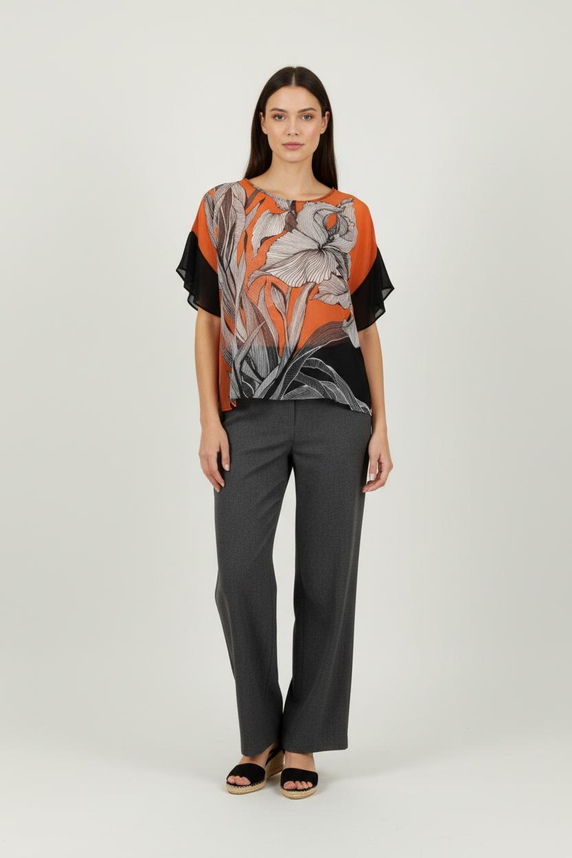 Blouse Orange et Noire - Taille S/36 de la marque La Fée Maraboutée | PARAD94475 - Vendu par Paradigme - Image 1