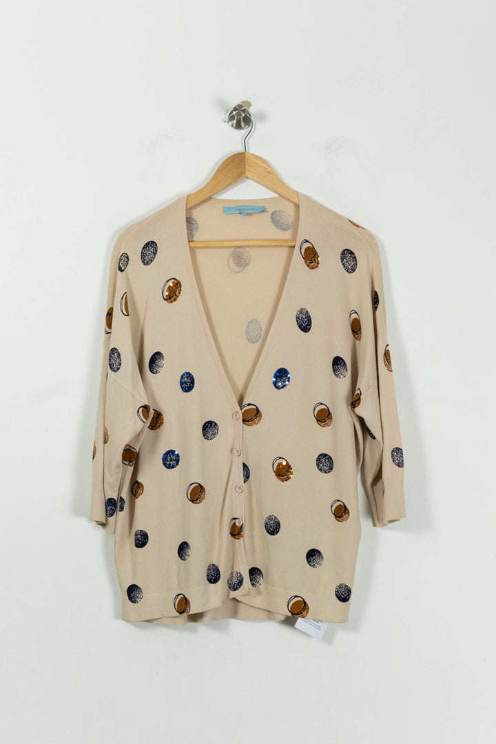 Cardigan Beige et Bleu - Taille S/36 de la marque La Fée Maraboutée | PARAD94486 - Vendu par Paradigme - Image 2