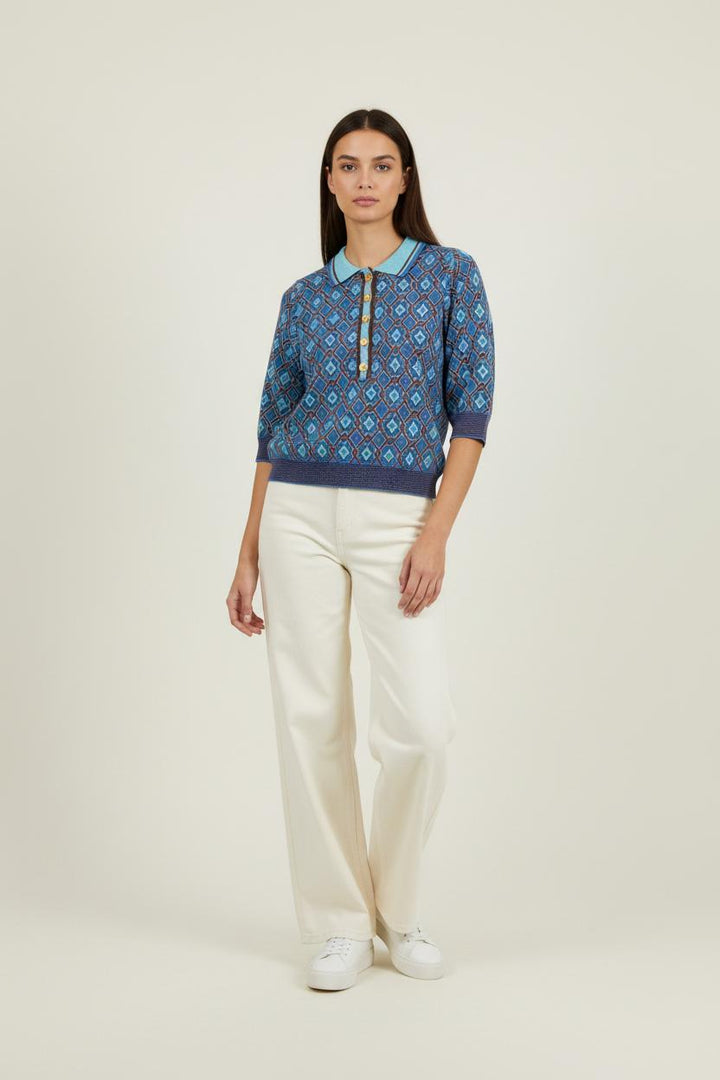 Polo Tricot Bleu et Marron - Taille M/38 de la marque Suncoo | PARAD94487 - Vendu par Paradigme - Image 1