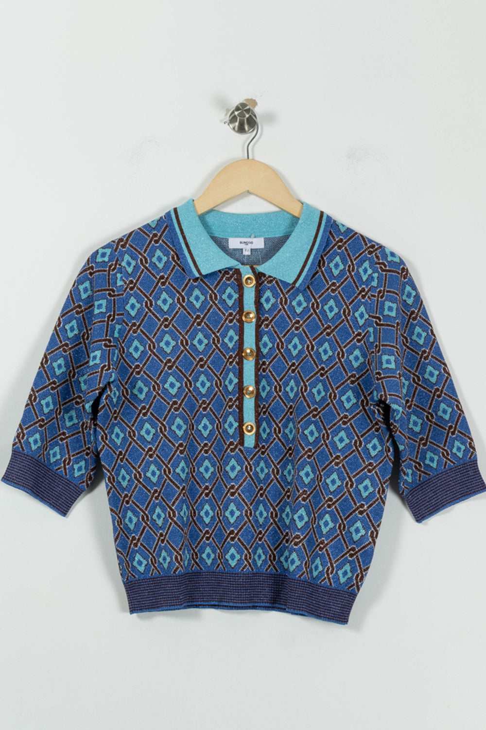 Polo Tricot Bleu et Marron - Taille M/38 de la marque Suncoo | PARAD94487 - Vendu par Paradigme - Image 2