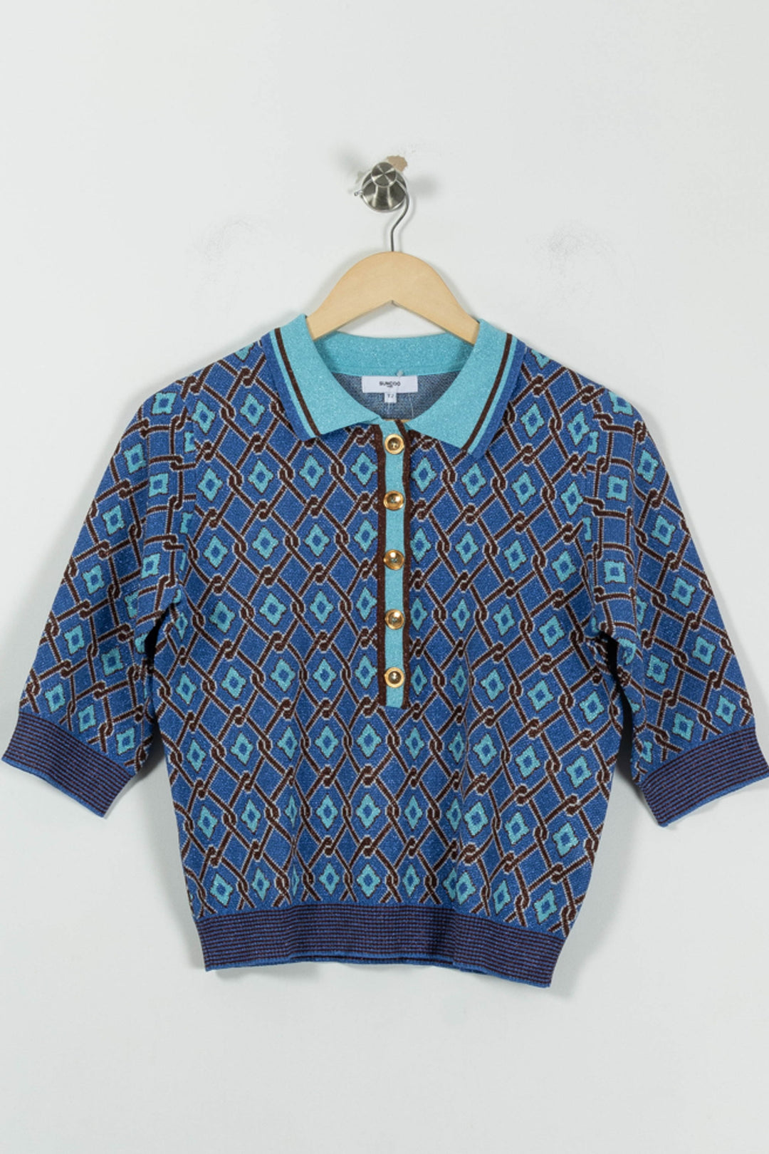 Polo Tricot Bleu et Marron - Taille M/38 de la marque Suncoo | PARAD94487 - Vendu par Paradigme - Image 2
