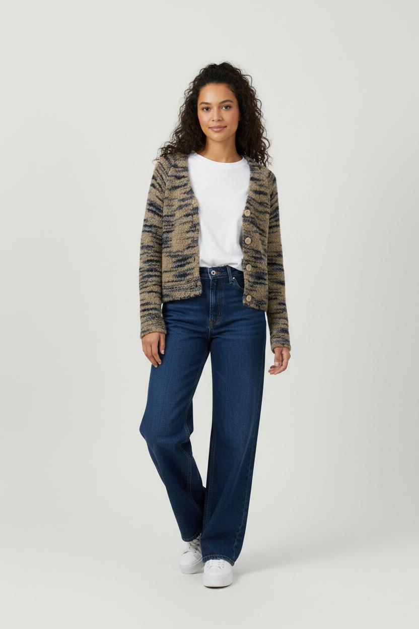 Cardigan Beige et Noir - Taille S/36 de la marque La Fée Maraboutée | PARAD94521 - Vendu par Paradigme - Image 1