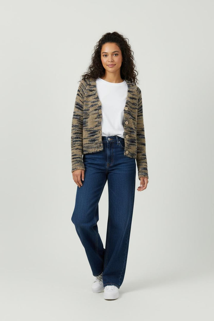 Cardigan Beige et Noir - Taille S/36 de la marque La Fée Maraboutée | PARAD94521 - Vendu par Paradigme - Image 1