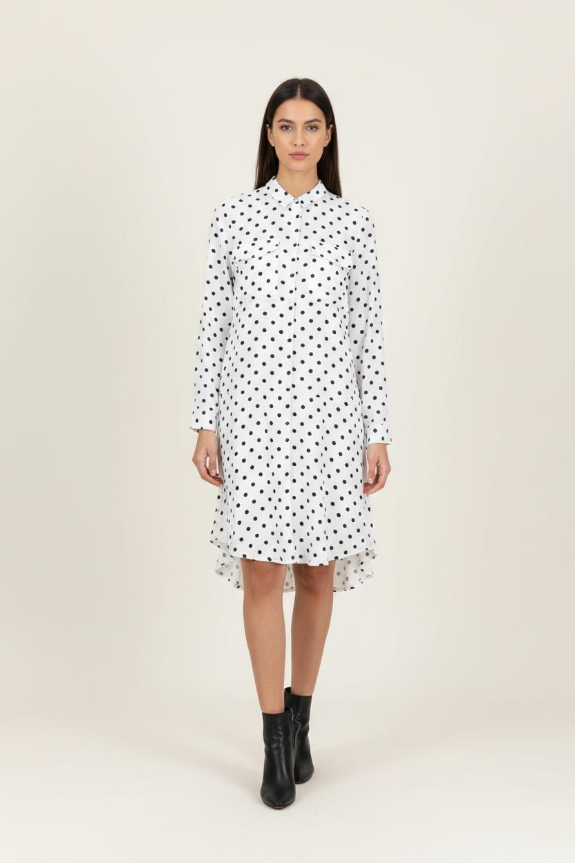 Robe Longue Blanche à Pois Noirs - Taille S/36 de la marque Karl Marc John | PARAD94759 - Vendu par Paradigme - Image 1