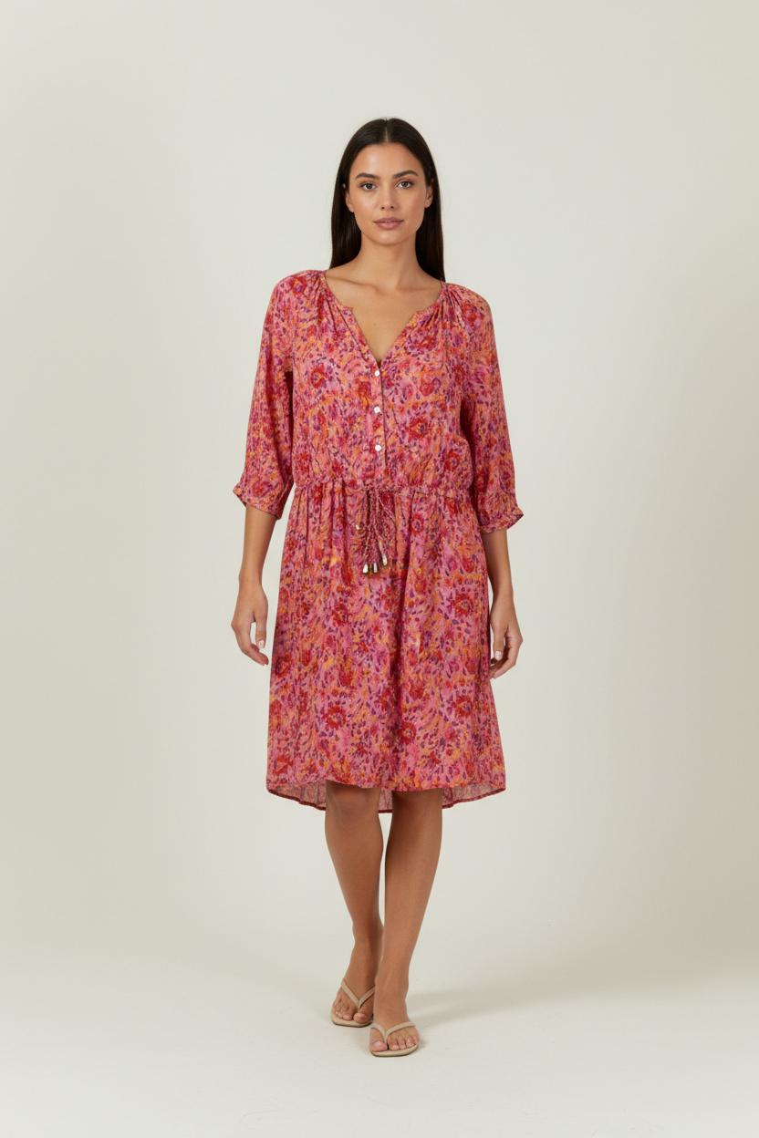 Robe Fleurie Rose et Rouge - Taille L/40 de la marque Sud express | PARAD94770 - Vendu par Paradigme - Image 1