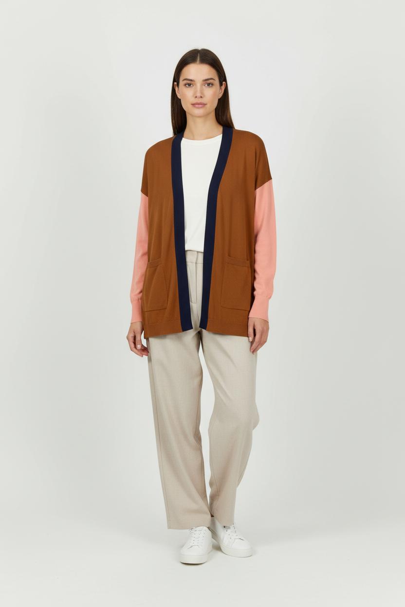 Cardigan Marron et Rose - Taille S/36 de la marque La Fée Maraboutée | PARAD9482 - Vendu par Paradigme - Image 1