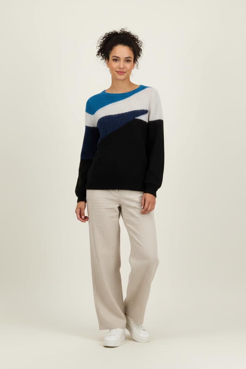 Pull Bleu Noir et Blanc - Taille L/40 de la marque Caroll | PARAD94824 - Vendu par Paradigme - Image 1
