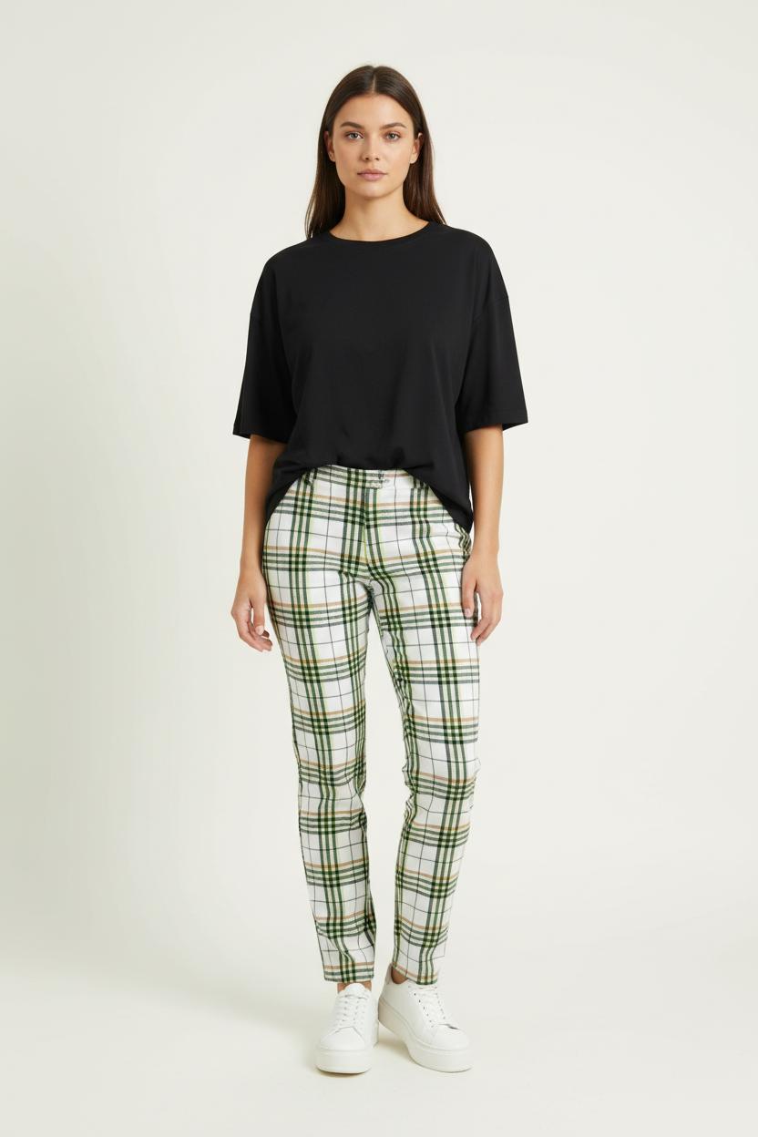 Pantalon À Carreaux Blanc et Vert - Taille L/40 de la marque Imprevu | PARAD94863 - Vendu par Paradigme - Image 1