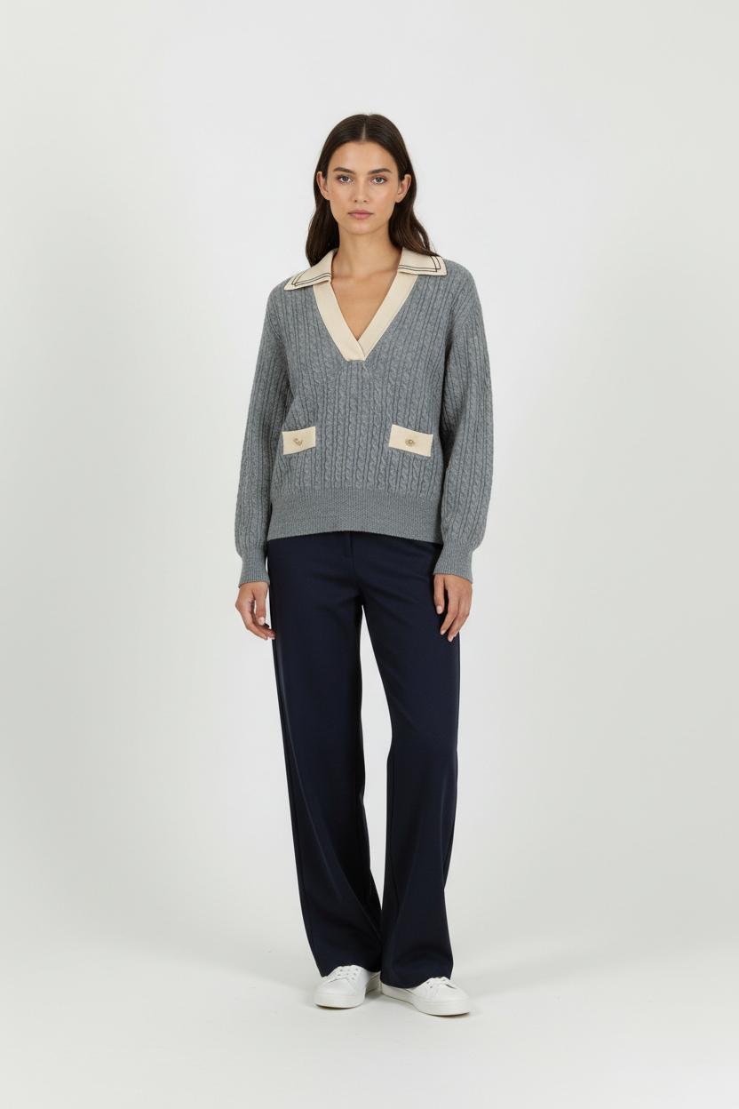 Pull Gris et Beige - Taille XS/34 de la marque Sandro | PARAD94933 - Vendu par Paradigme - Image 1