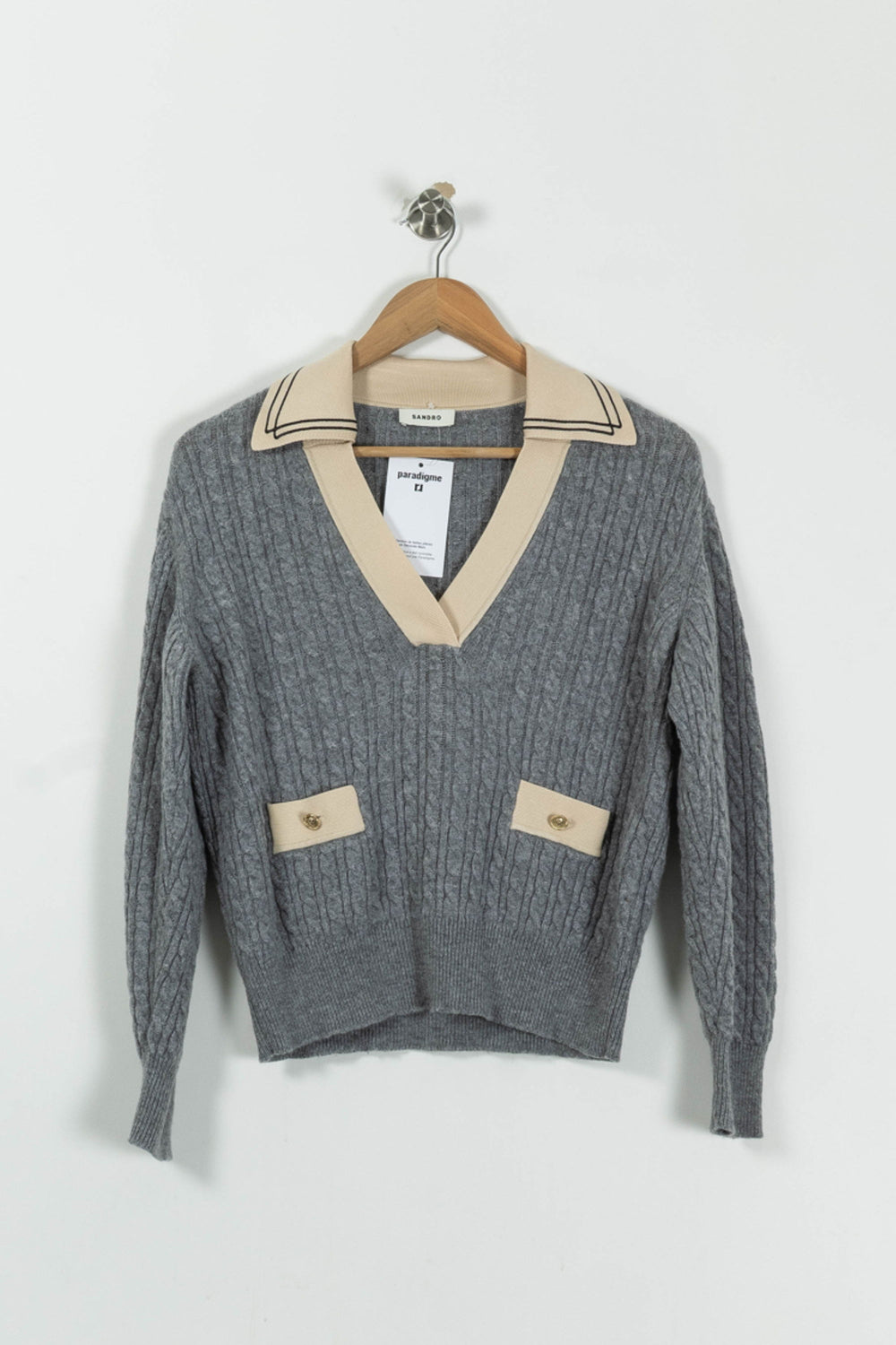 Pull Gris et Beige - Taille XS/34 de la marque Sandro | PARAD94933 - Vendu par Paradigme - Image 2