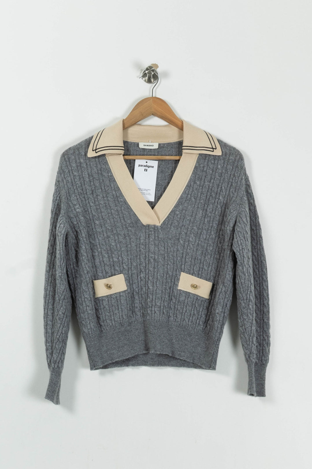 Pull Gris et Beige - Taille XS/34 de la marque Sandro | PARAD94933 - Vendu par Paradigme - Image 2