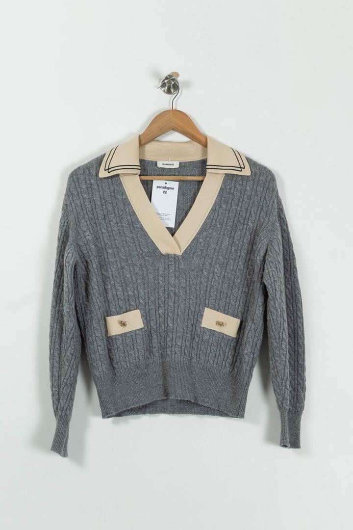 Pull Gris et Beige - Taille XS/34 de la marque Sandro | PARAD94933 - Vendu par Paradigme - Image 2
