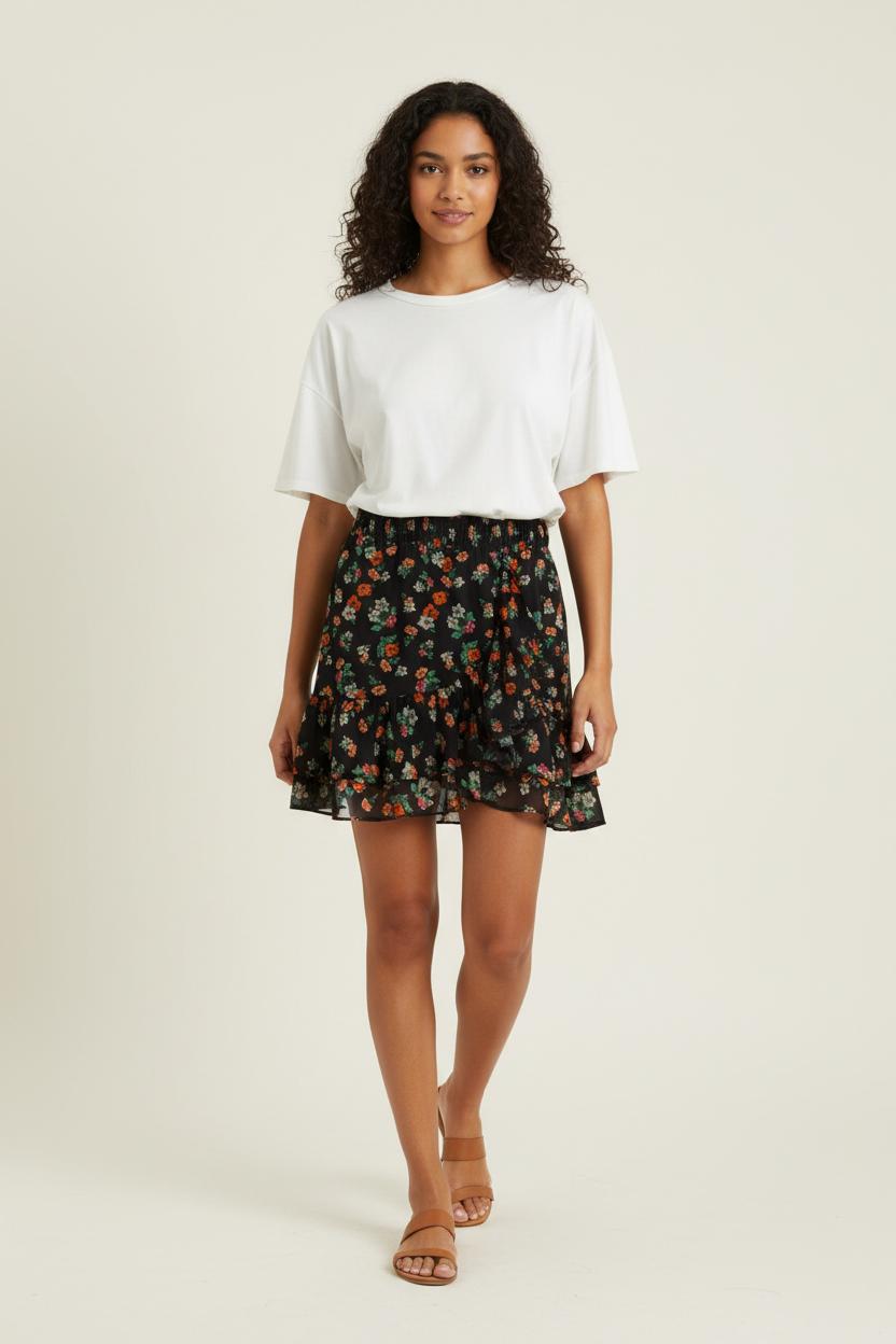 Jupe Volantée Noire à Fleurs - Taille M/38 de la marque Maje | PARAD94964 - Vendu par Paradigme - Image 1