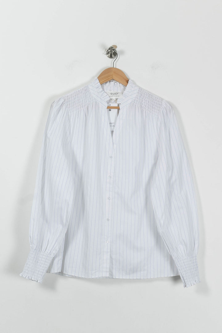 Blouse Blanche à Rayures Bleues - Taille M/38 de la marque Sud express | PARAD94994 - Vendu par Paradigme - Image 2