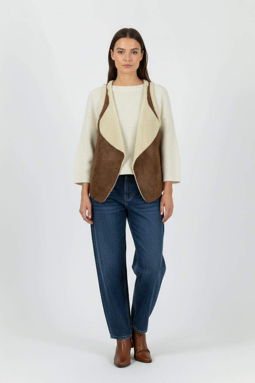 Gilet Sans Manches Marron et Beige - Taille L/40 de la marque IKKS | PARAD95046 - Vendu par Paradigme - Image 1