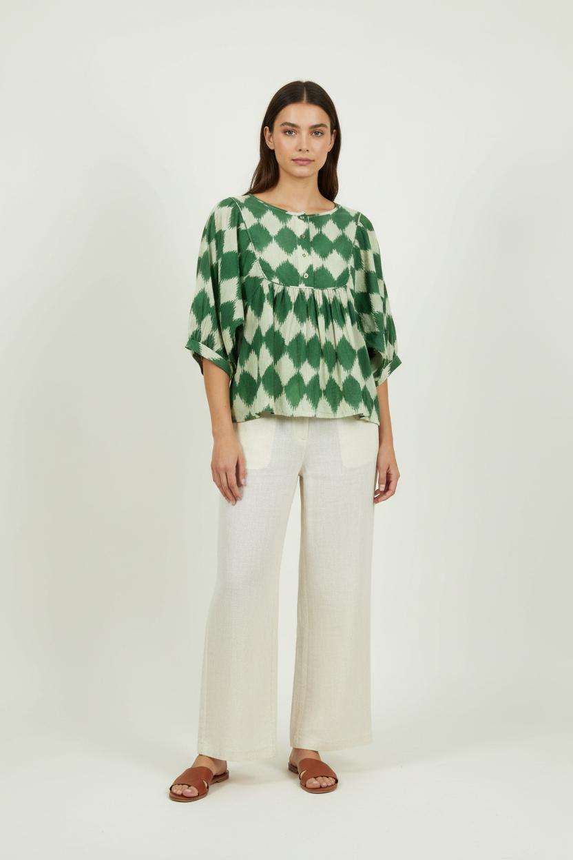Blouse Verte et Écrue - Taille S/36 de la marque Léon & Harper | PARAD95085 - Vendu par Paradigme - Image 1