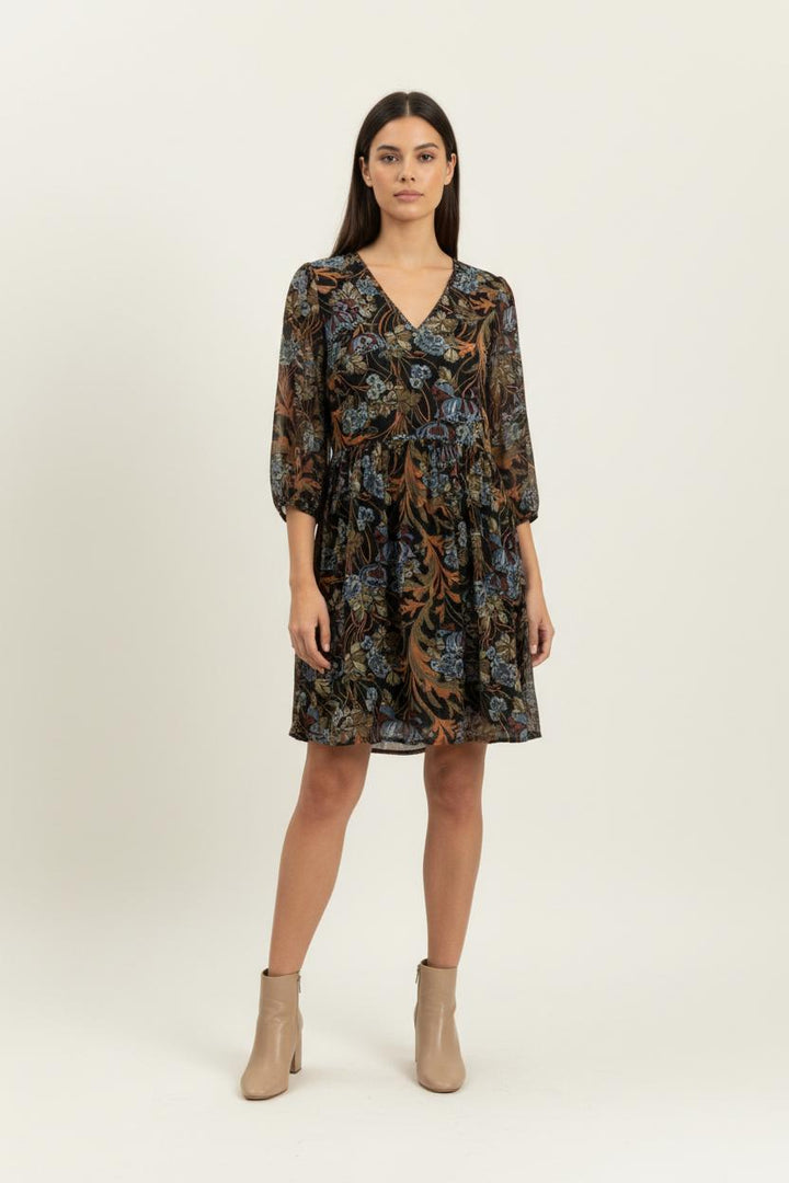 Robe Fleurie Marron et Bleu - Taille XL/42 de la marque La Fée Maraboutée | PARAD95397 - Vendu par Paradigme - Image 1