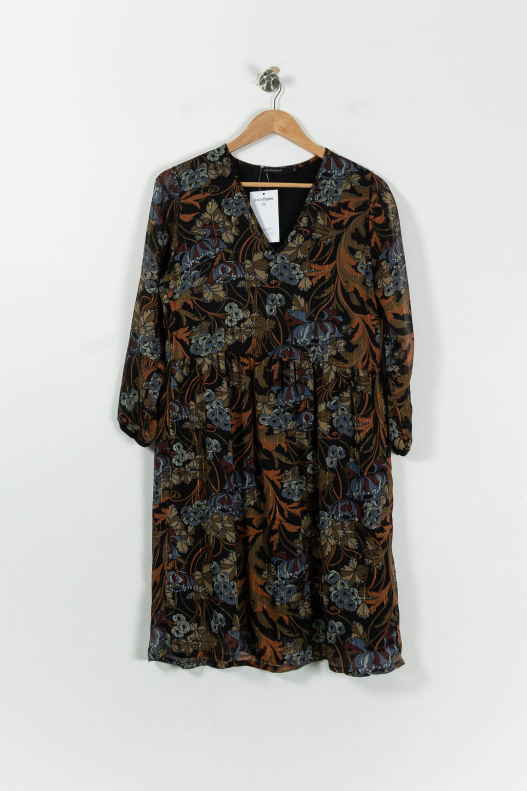 Robe Fleurie Marron et Bleu - Taille XL/42 de la marque La Fée Maraboutée | PARAD95397 - Vendu par Paradigme - Image 2