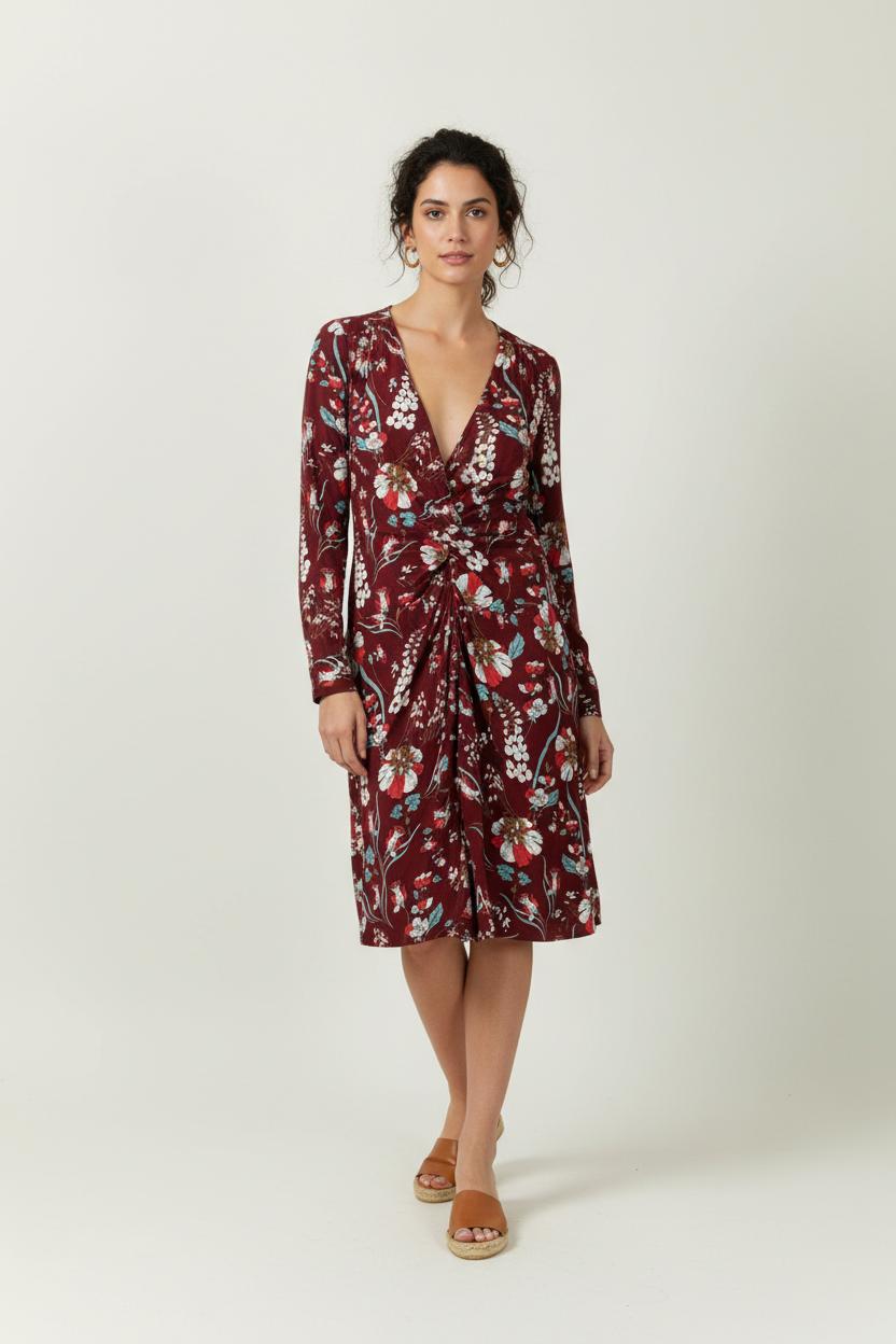 Robe Fleurie Bordeaux - Taille S/36 de la marque Bérénice | PARAD95412 - Vendu par Paradigme - Image 1