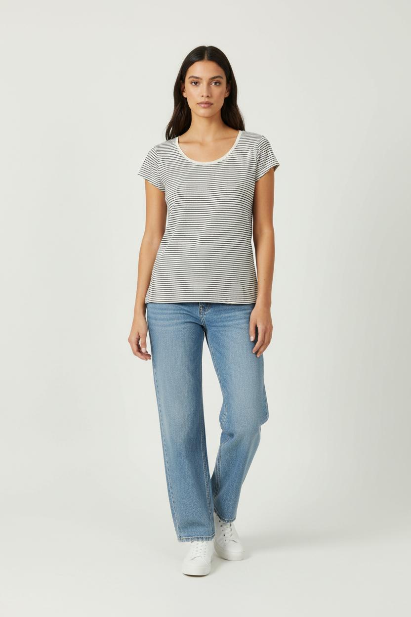Tee-shirt Rayé Blanc et Noir - Taille S/36 de la marque American Vintage | PARAD95439 - Vendu par Paradigme - Image 1