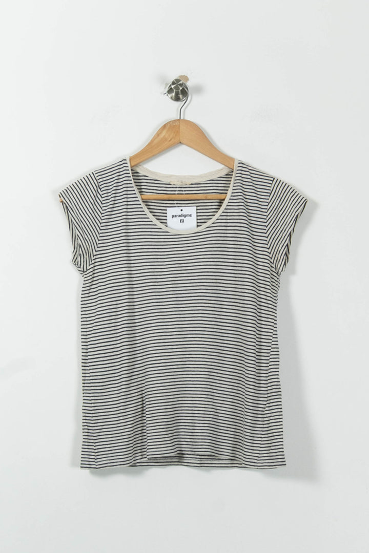 Tee-shirt Rayé Blanc et Noir - Taille S/36 de la marque American Vintage | PARAD95439 - Vendu par Paradigme - Image 2