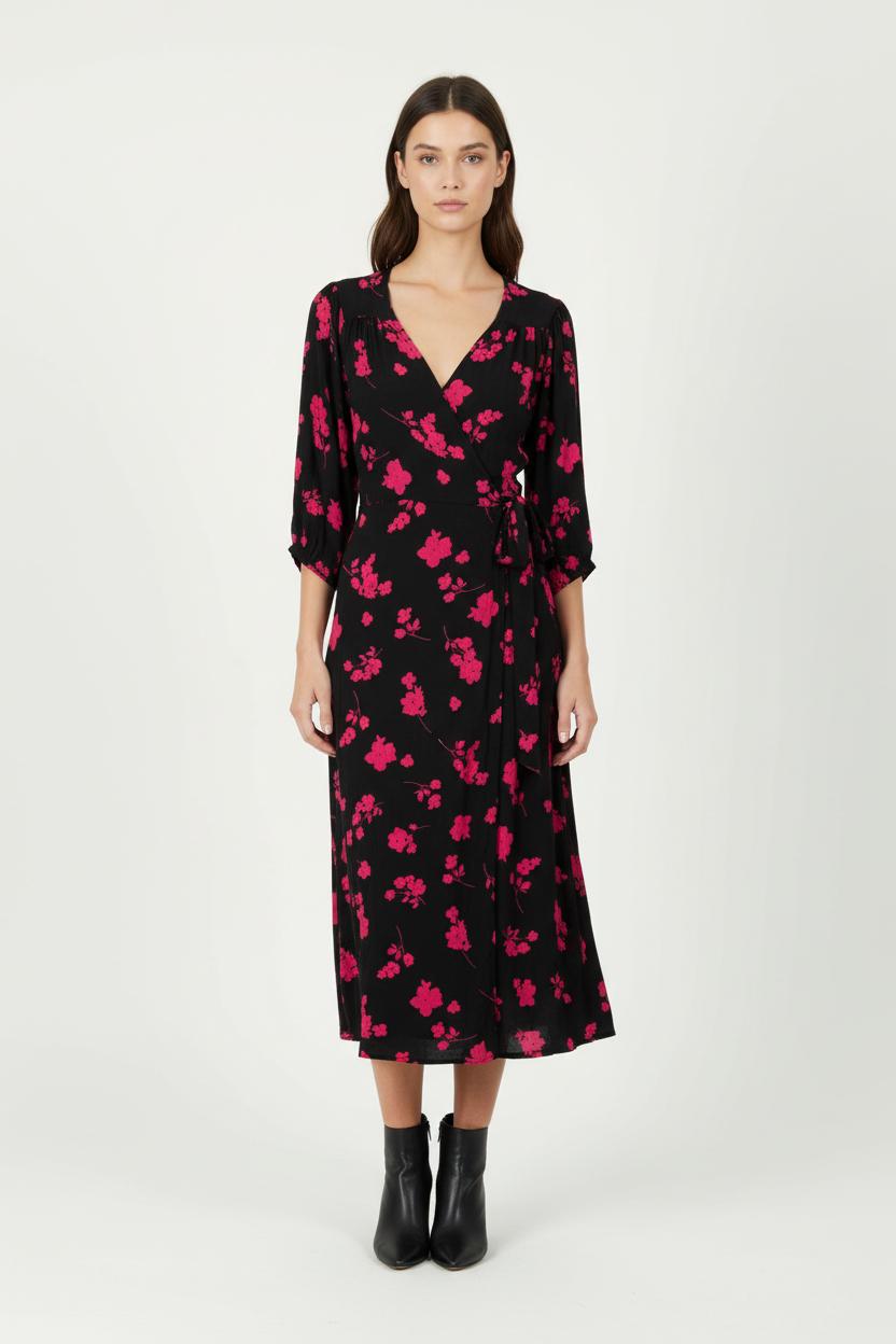 Robe Portefeuille Noire et Rose - Taille S/36 de la marque Grace & Mila | PARAD95500 - Vendu par Paradigme - Image 1