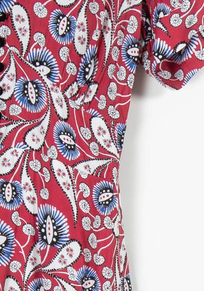 Robe Fleurie Rouge et Bleu - Taille XS/34 de la marque La Fée Maraboutée | PARAD95585 - Vendu par Paradigme - Image 3