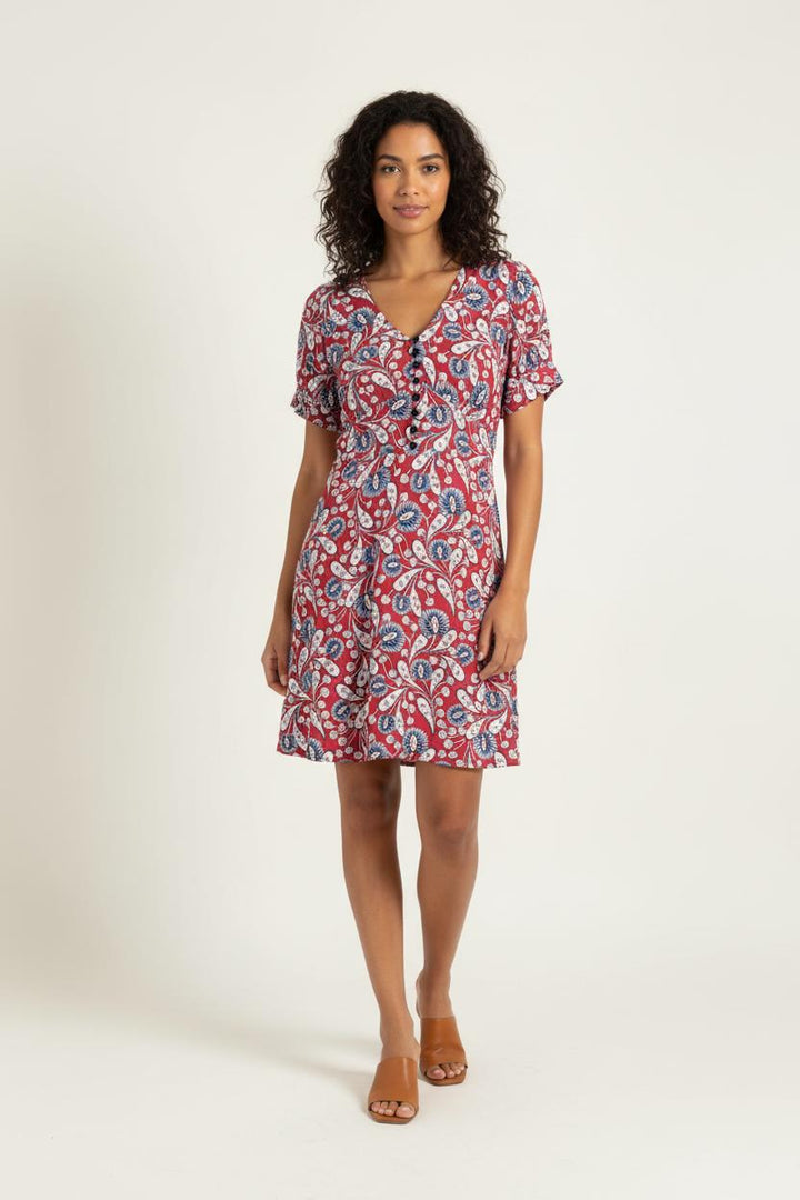 Robe Fleurie Rouge et Bleu - Taille XS/34 de la marque La Fée Maraboutée | PARAD95585 - Vendu par Paradigme - Image 1