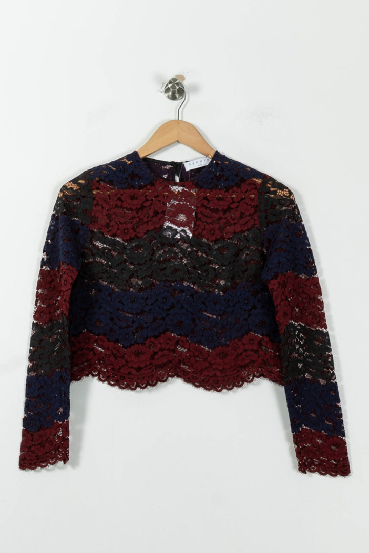 Blouse Dentelle Bordeaux et Bleu - Taille S/36 de la marque Sandro | PARAD95626 - Vendu par Paradigme - Image 2