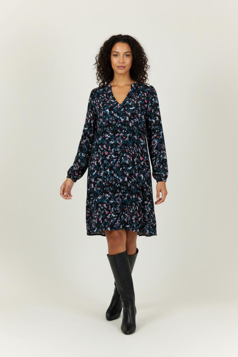 Robe Fleurie Bleu et Noir - Taille L/40 de la marque La Fée Maraboutée | PARAD95651 - Vendu par Paradigme - Image 1