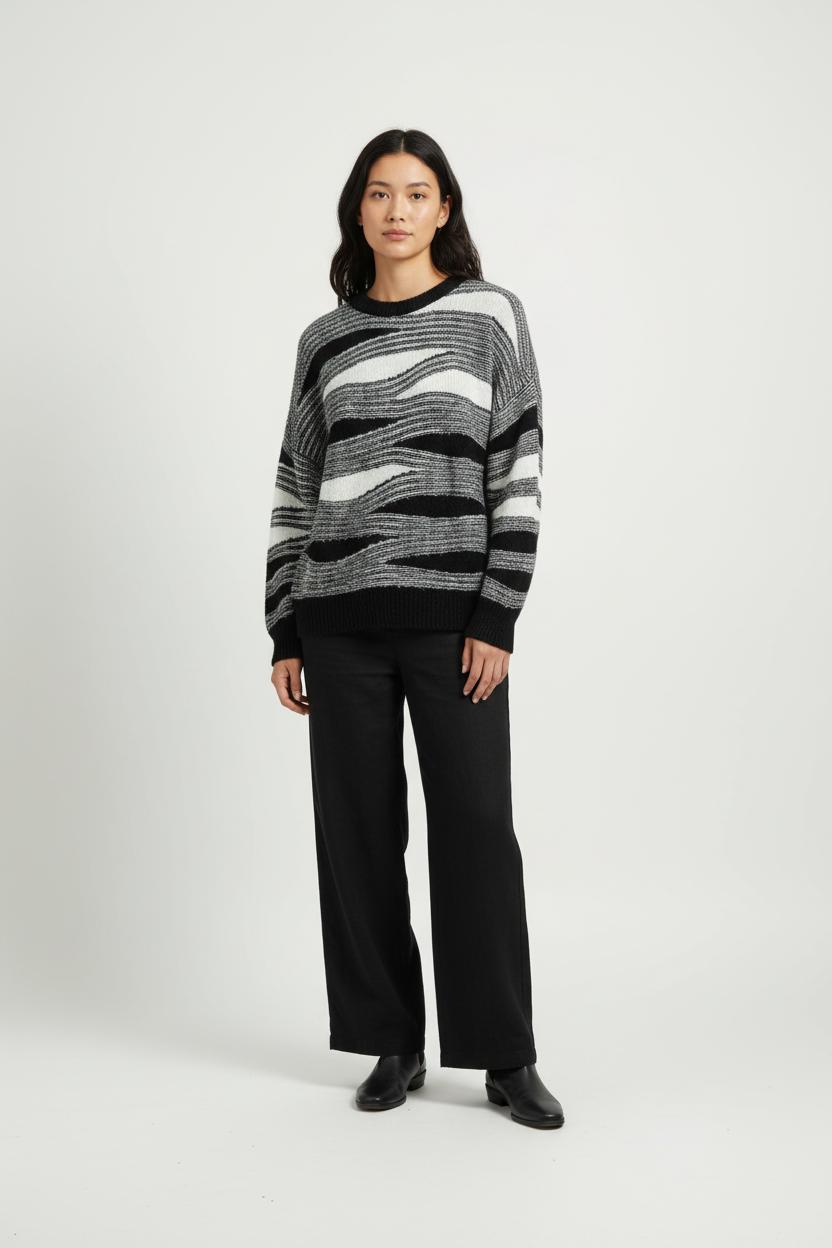 Pull Noir et Blanc - Taille M/38 de la marque La Fée Maraboutée | PARAD95841 - Vendu par Paradigme - Image 1
