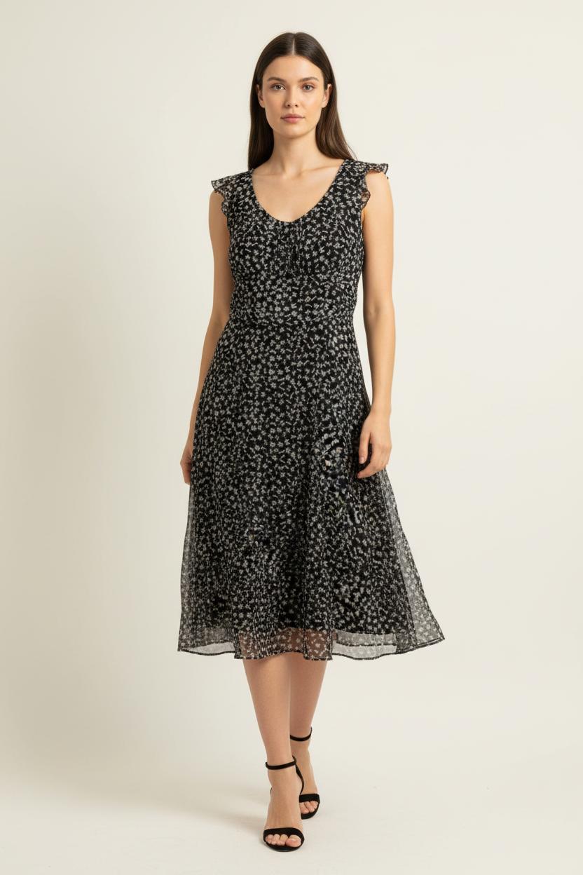 Robe Midi Noire et Blanche - Taille L/40 de la marque Caroll | PARAD96010 - Vendu par Paradigme - Image 1