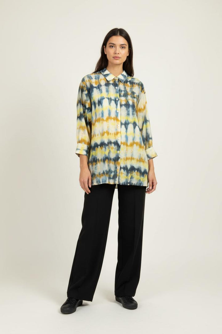 Chemisier Jaune et Bleu - Taille XL/42 de la marque La Fée Maraboutée | PARAD96053 - Vendu par Paradigme - Image 1