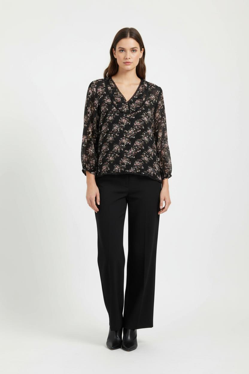 Blouse Fleurie Noire - Taille S/36 de la marque Claudie Pierlot | PARAD96206 - Vendu par Paradigme - Image 1