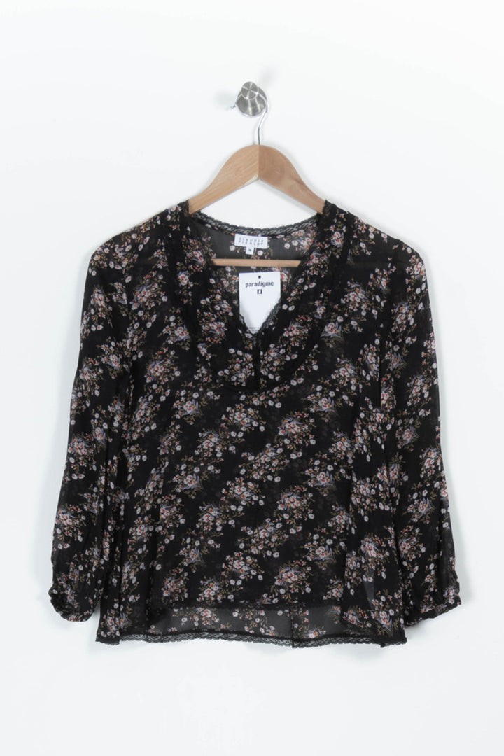 Blouse Fleurie Noire - Taille S/36 de la marque Claudie Pierlot | PARAD96206 - Vendu par Paradigme - Image 2