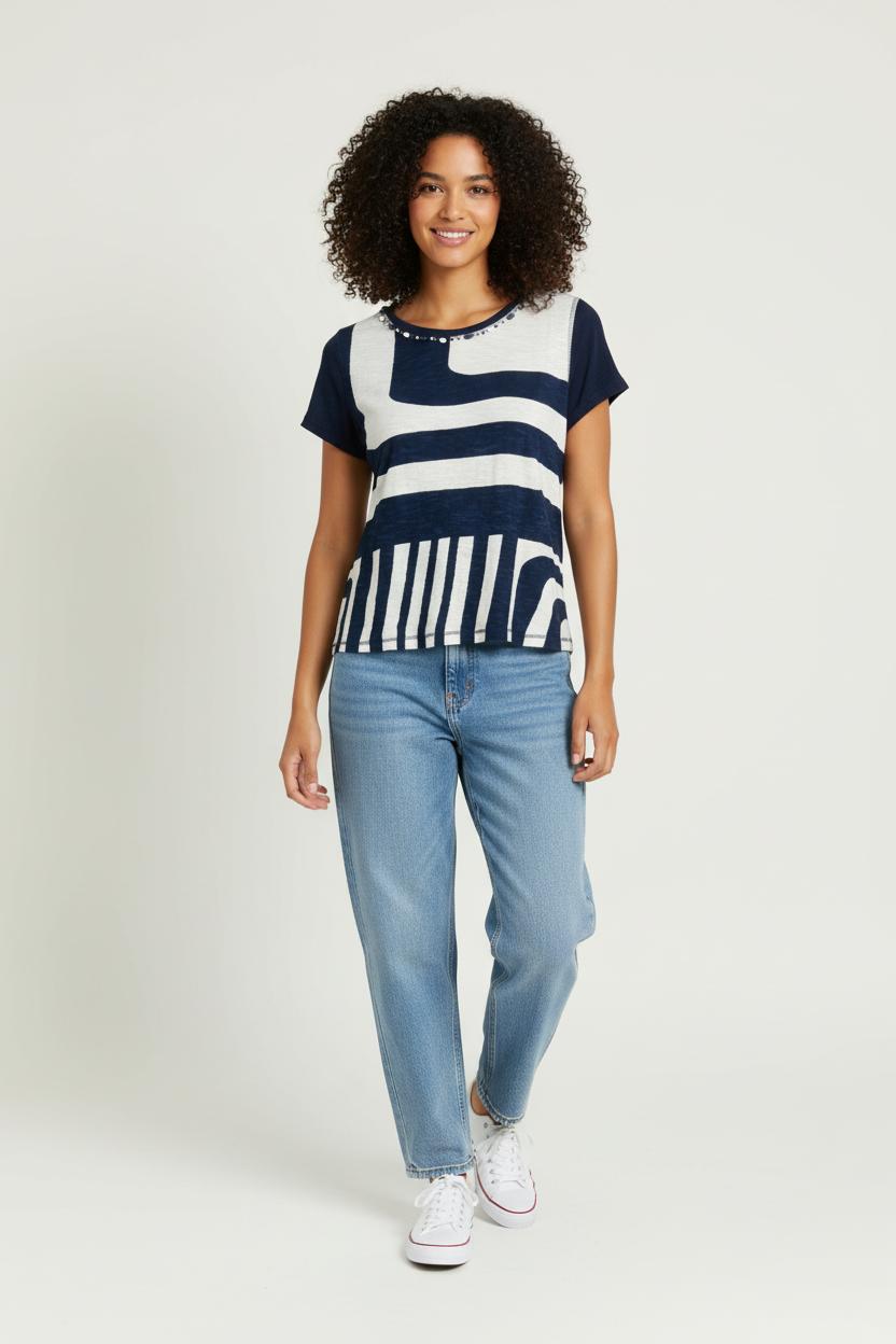 Tee-shirt Bleu et Blanc - Taille S/36 de la marque Derhy | PARAD96287 - Vendu par Paradigme - Image 1