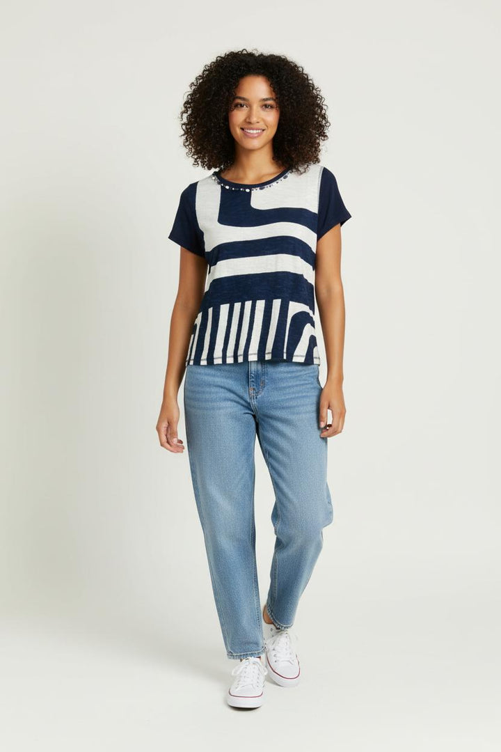 Tee-shirt Bleu et Blanc - Taille S/36 de la marque Derhy | PARAD96287 - Vendu par Paradigme - Image 1