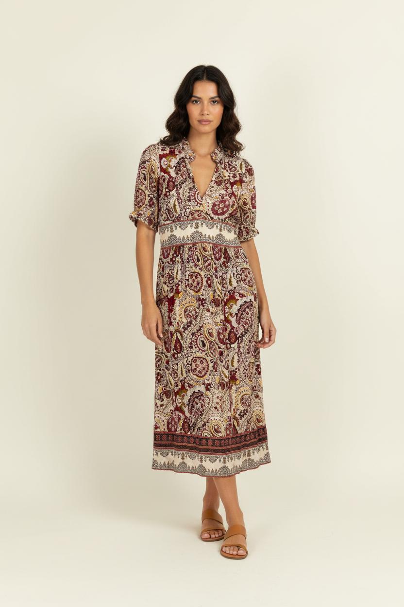 Robe Longue Beige et Bordeaux - Taille XS/34 de la marque ba&sh | PARAD96323 - Vendu par Paradigme - Image 1