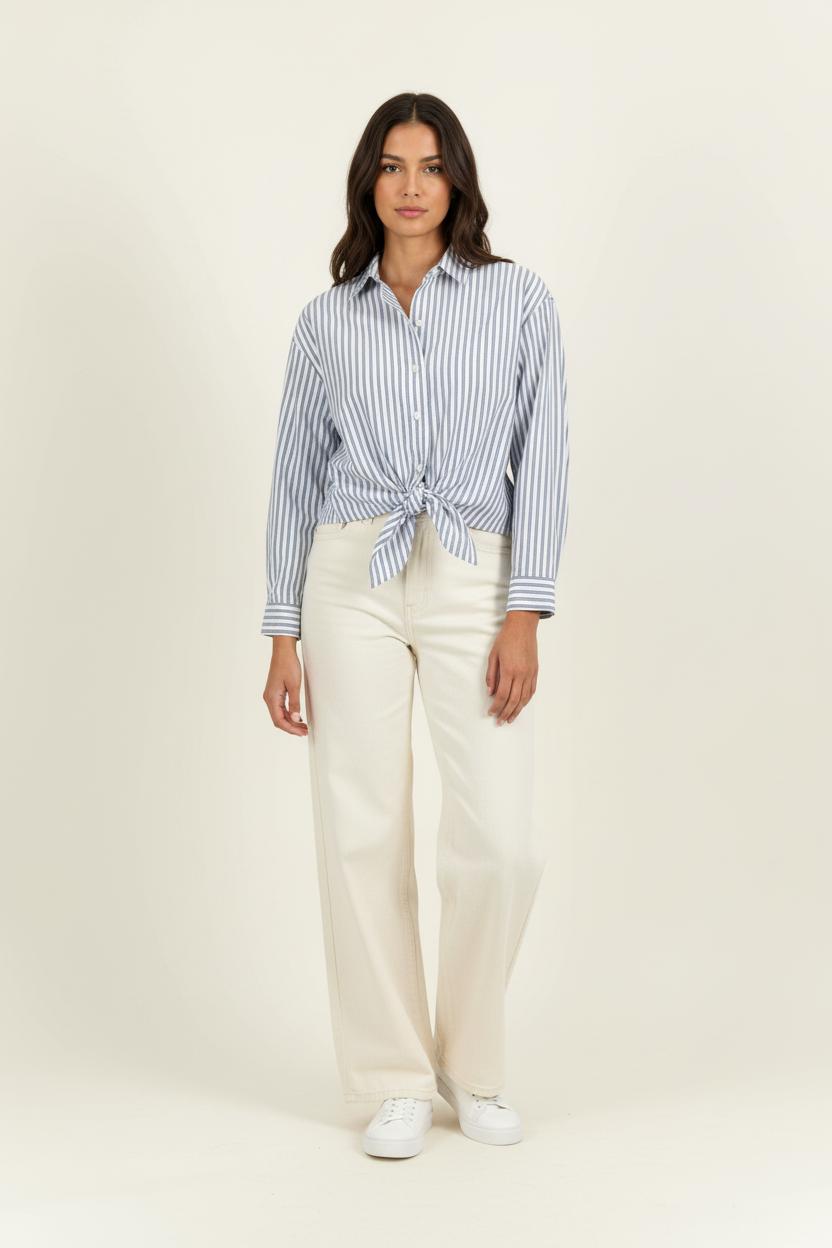 Chemise Rayée Blanche et Bleue - Taille XS/34 de la marque Maje | PARAD96374 - Vendu par Paradigme - Image 1