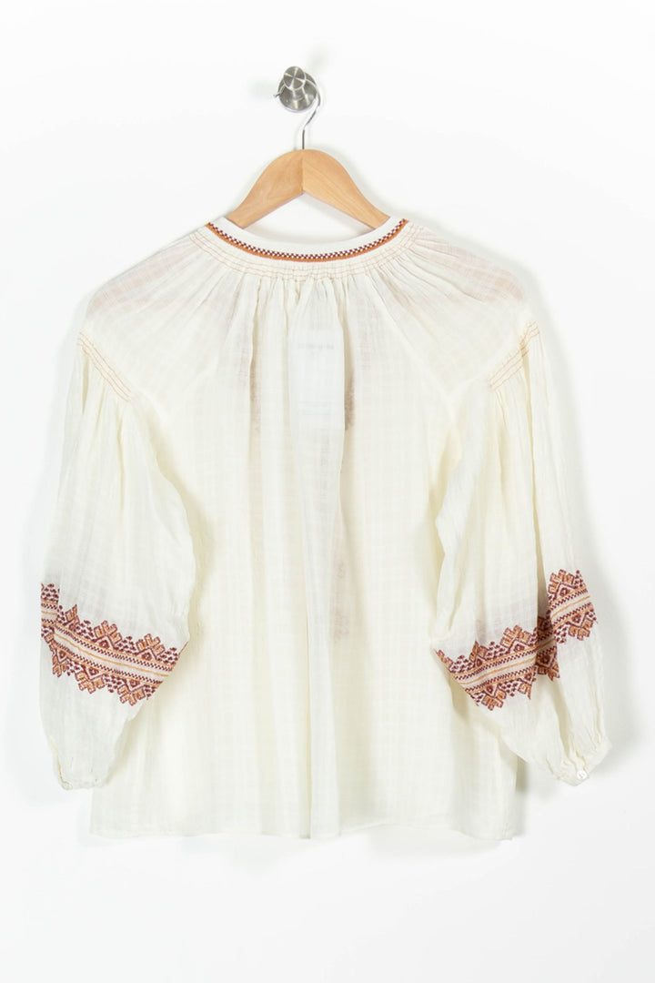 Blouse Brodée Beige et Marron - Taille S/36 de la marque Vanessa Bruno | PARAD96384 - Vendu par Paradigme - Image 4