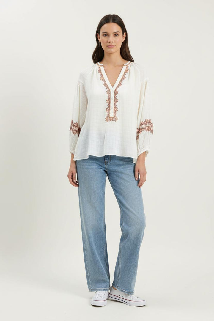 Blouse Brodée Beige et Marron - Taille S/36 de la marque Vanessa Bruno | PARAD96384 - Vendu par Paradigme - Image 1