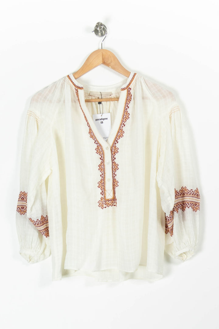 Blouse Brodée Beige et Marron - Taille S/36 de la marque Vanessa Bruno | PARAD96384 - Vendu par Paradigme - Image 2