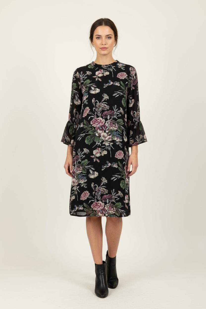 Robe Midi Noire et Fleurie - Taille XS/34 de la marque Ganni | PARAD96403 - Vendu par Paradigme - Image 1