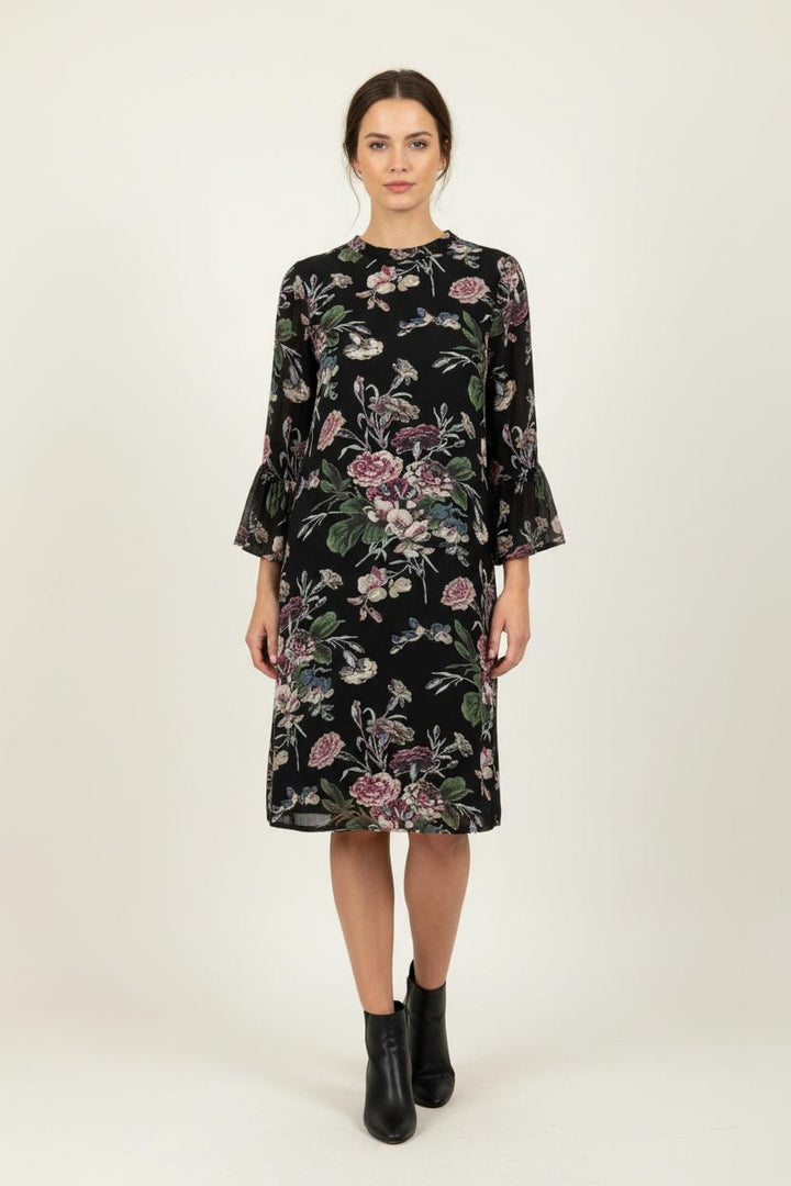 Robe Midi Noire et Fleurie - Taille XS/34 de la marque Ganni | PARAD96403 - Vendu par Paradigme - Image 1