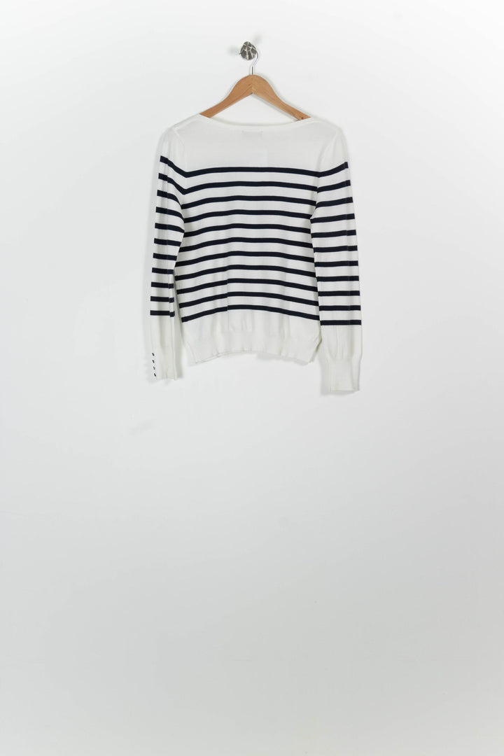 Pull Blanc et Bleu Marine - Taille L/40 de la marque Caroll | PARAD96601 - Vendu par Paradigme - Image 4
