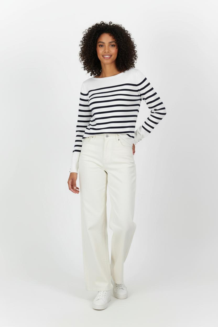 Pull Blanc et Bleu Marine - Taille L/40 de la marque Caroll | PARAD96601 - Vendu par Paradigme - Image 1