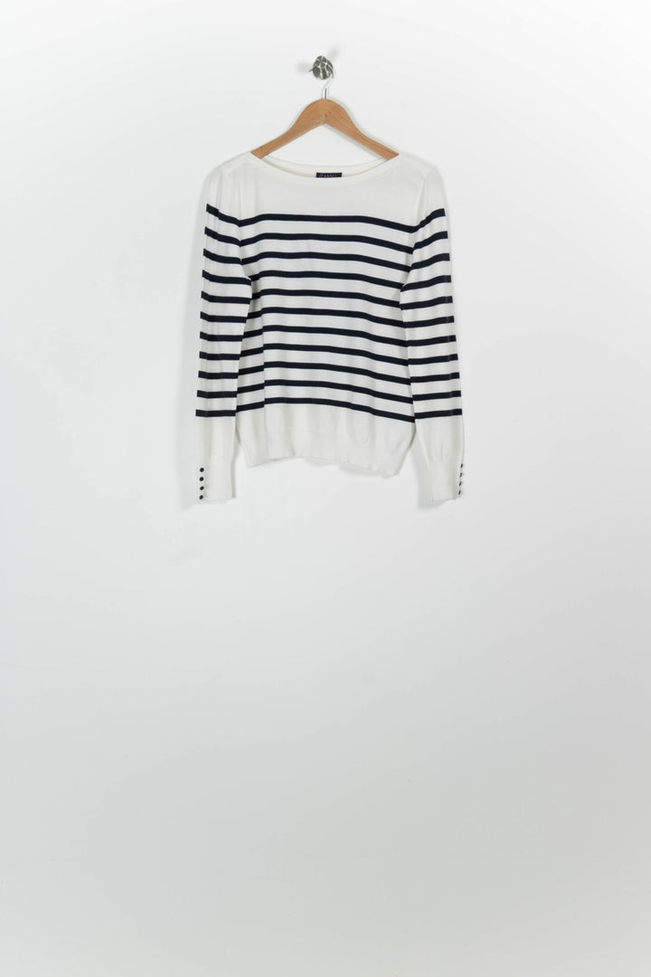 Pull Blanc et Bleu Marine - Taille L/40 de la marque Caroll | PARAD96601 - Vendu par Paradigme - Image 2