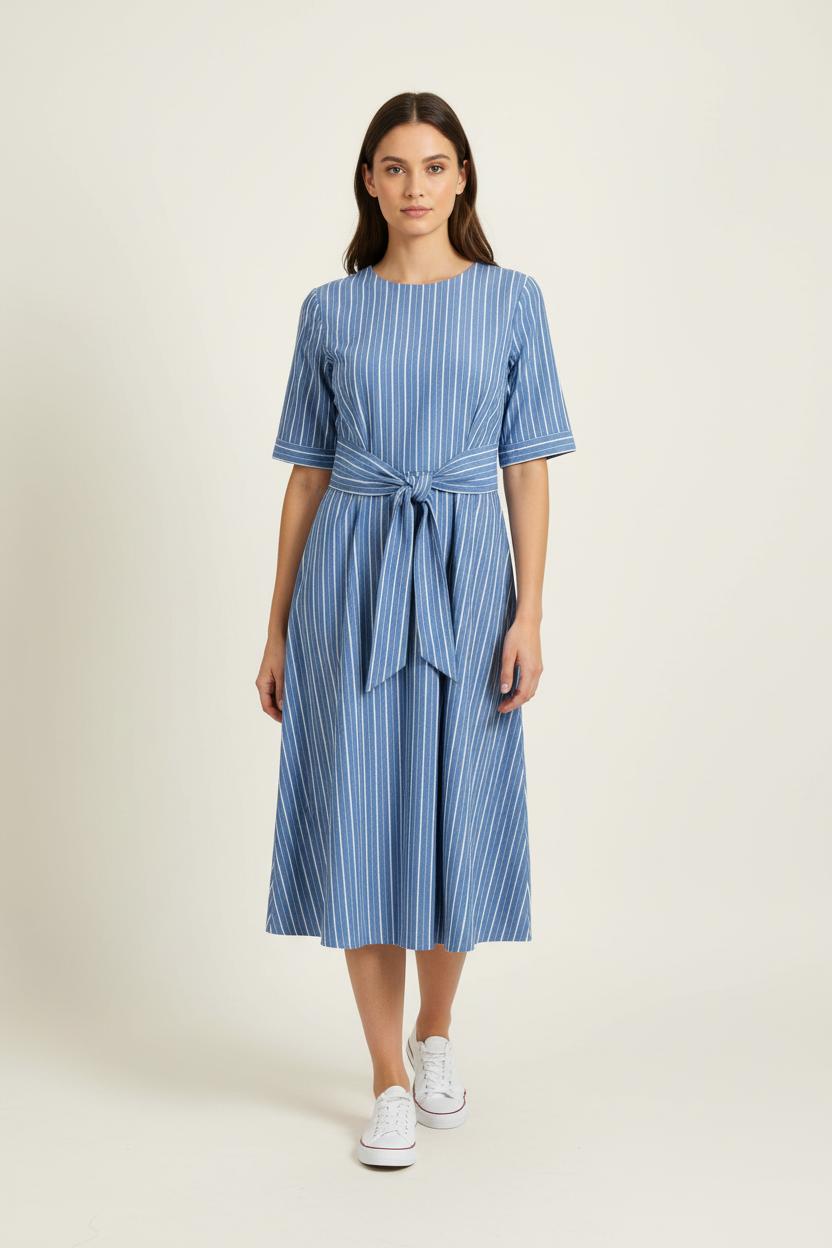 Robe Midi Bleue et Blanche - Taille M/38 de la marque Caroll | PARAD96611 - Vendu par Paradigme - Image 1