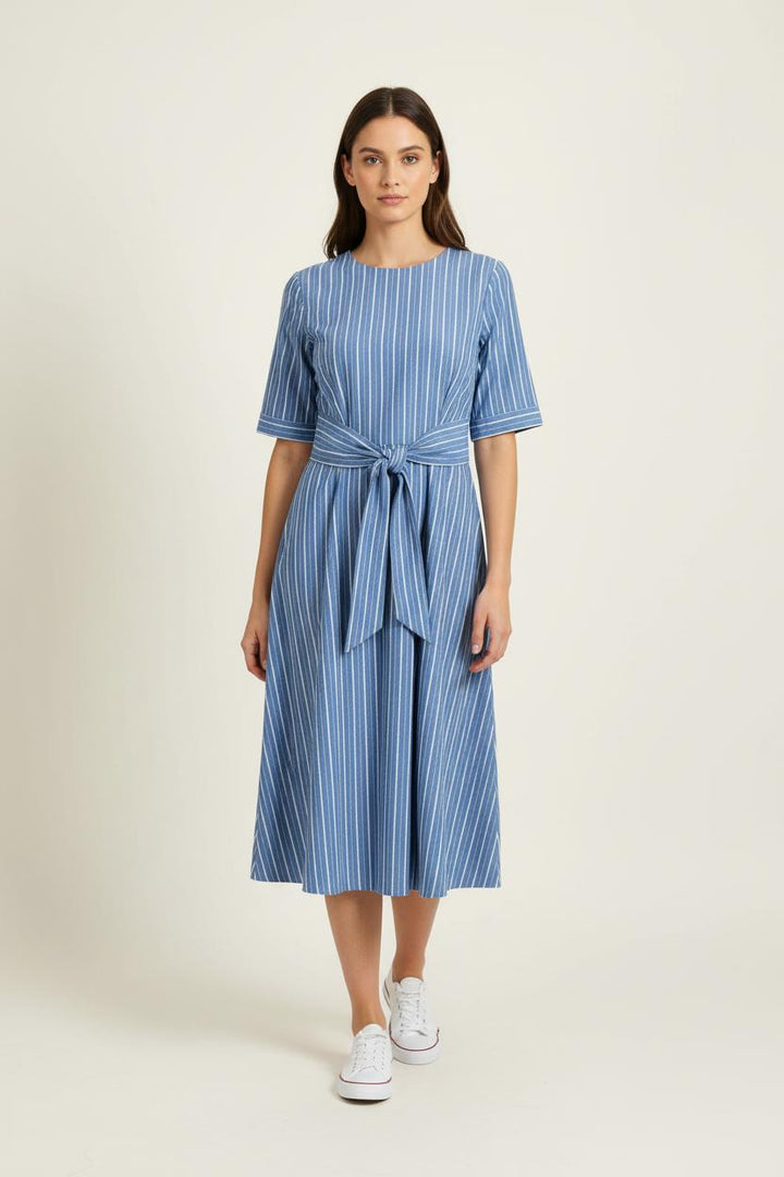 Robe Midi Bleue et Blanche - Taille M/38 de la marque Caroll | PARAD96611 - Vendu par Paradigme - Image 1